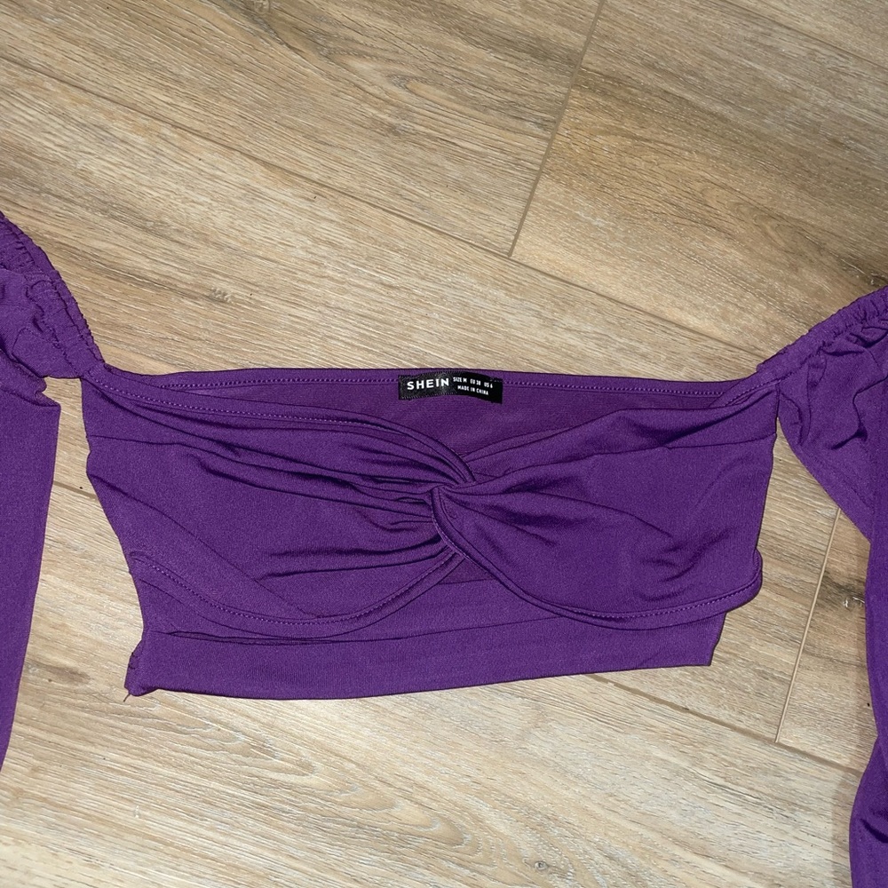 SHEIN Off Shoulder Twist Front Cut Out Crop Top - Picture 9 of 10